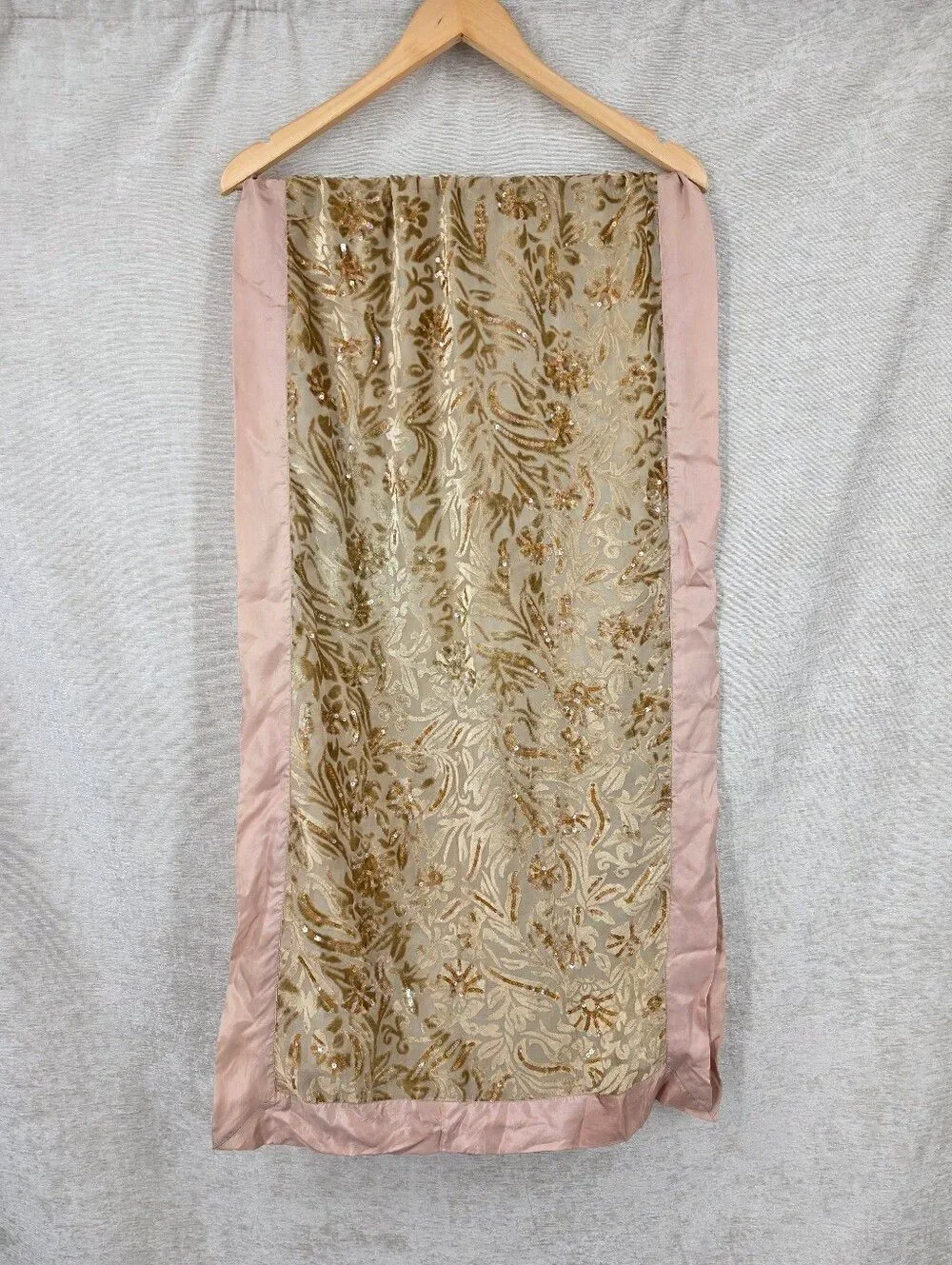Silk Satin Trim Velvet Burnout Sheer Chiffon Gold  Floral Sequin Scarf